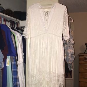 White lace maxi romper